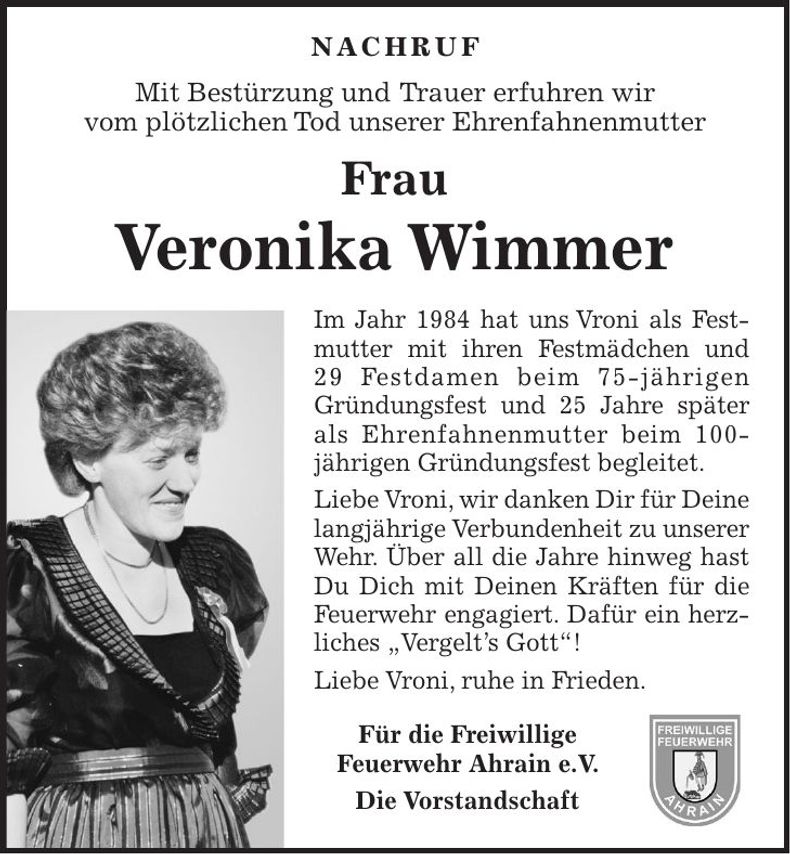 Traueranzeige Veronika Wimmer