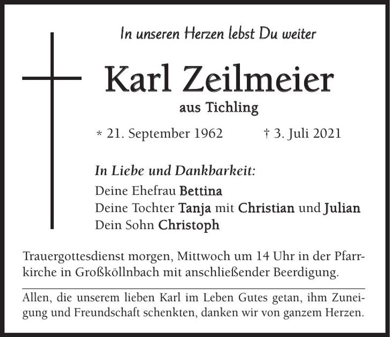 Traueranzeige Karl Zeilmeier