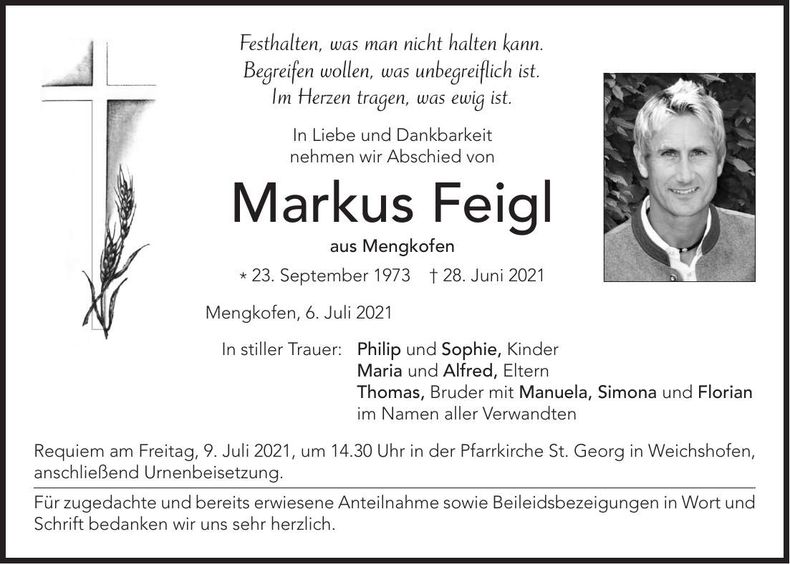 Traueranzeige Markus Feigl