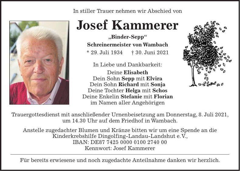 Traueranzeige Josef Kammerer