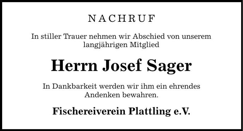 Traueranzeige Josef Sager