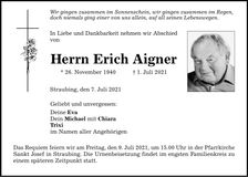 Traueranzeige Erich Aigner