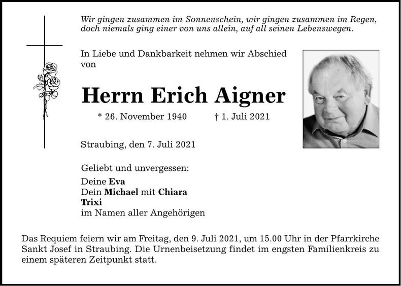 Traueranzeige Erich Aigner