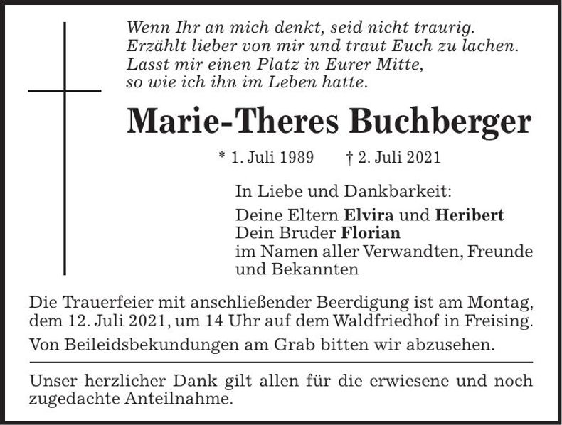 Traueranzeige Marie Buchberger