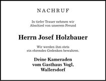 Traueranzeige Josef Holzbauer