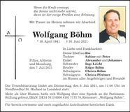 Traueranzeige Wolfgang Böhm