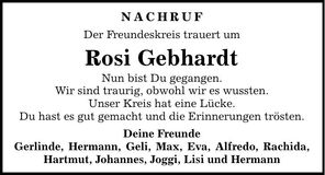 Traueranzeige Gebhardt Rosi
