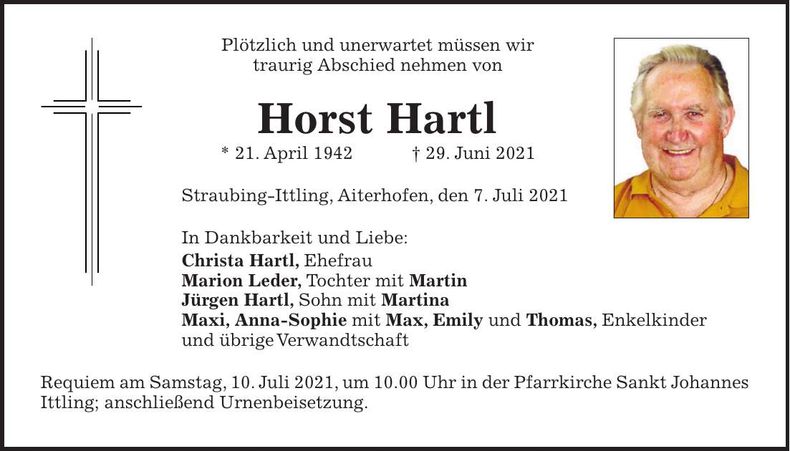 Traueranzeige Horst Hartl