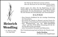 Traueranzeige Heinrich Wendling