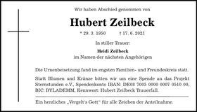 Traueranzeige Hubert Zeilbeck