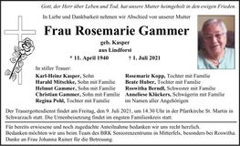 Traueranzeige Rosemarie Gammer