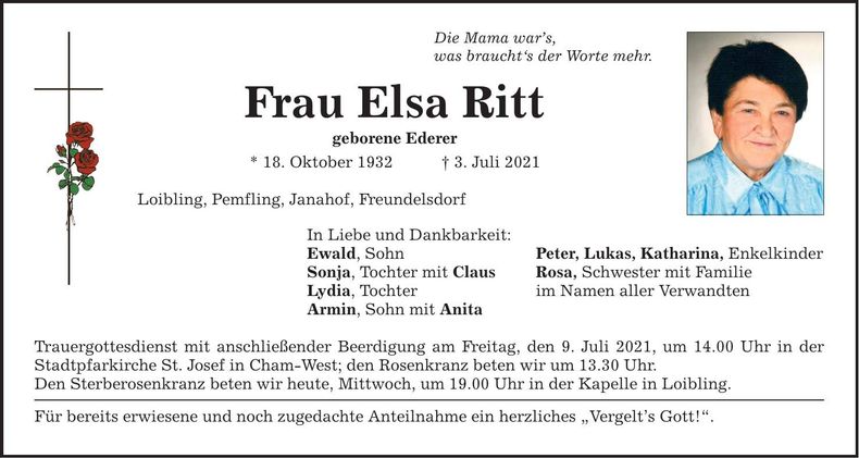 Traueranzeige Elsa Ritt