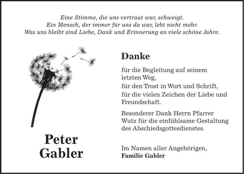 Traueranzeige Peter Gabler