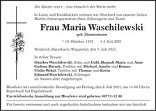 Traueranzeige Maria Waschilewski