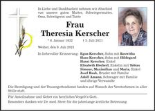Traueranzeige Theresia Kerscher
