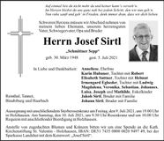 Traueranzeige Josef Sirtl