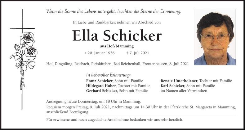 Traueranzeige Ella Schicker