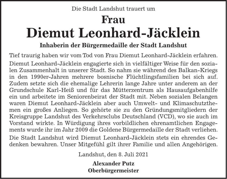 Traueranzeige Diemut Leonhard-Jäcklein