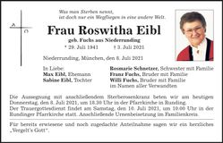 Traueranzeige Roswitha Eibl