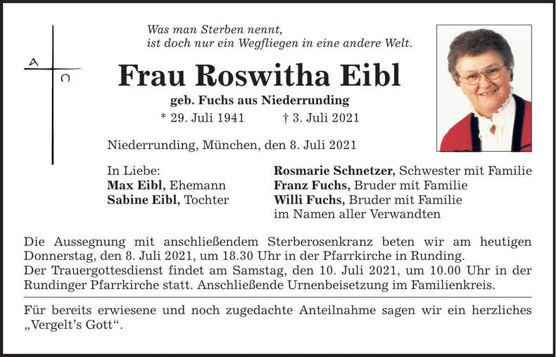 Traueranzeige Roswitha Eibl