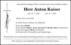 Traueranzeige Anton Kaiser