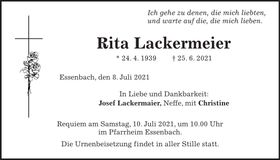 Traueranzeige Rita Lackermeier