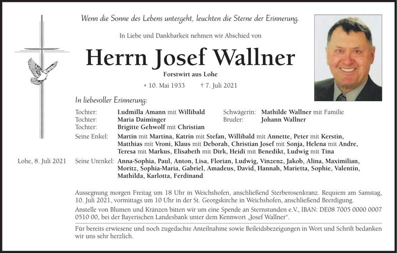 Traueranzeige Josef Wallner