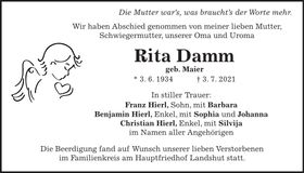 Traueranzeige Rita Damm