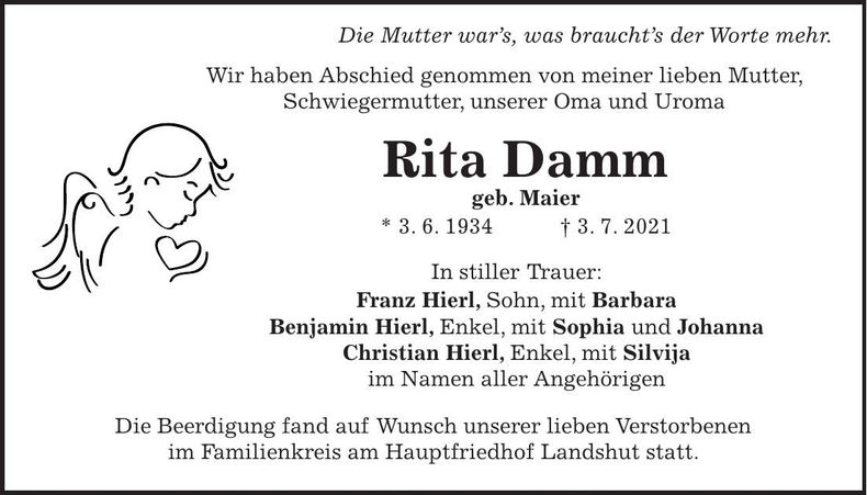 Traueranzeige Rita Damm