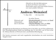 Traueranzeige Andreas Weinzierl