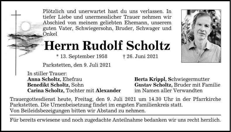 Traueranzeige Rudolf Scholtz