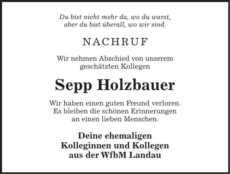 Traueranzeige Josef Holzbauer