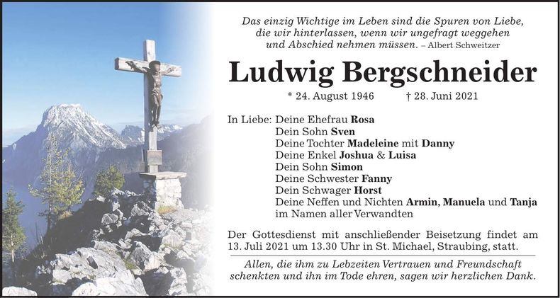 Traueranzeige Ludwig Bergschneider