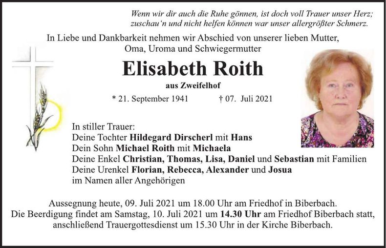 Traueranzeige Elisabeth Roith