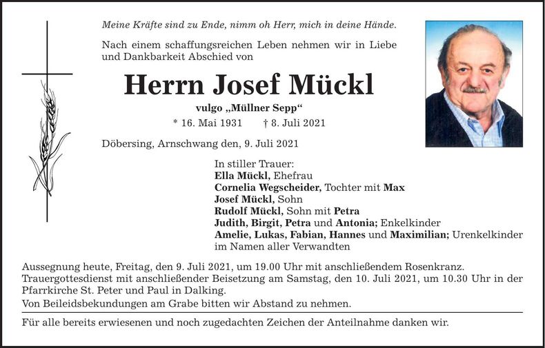 Traueranzeige Josef Mückl