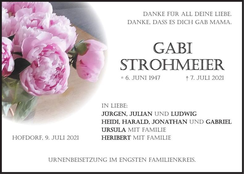 Traueranzeige Gabi Strohmeier