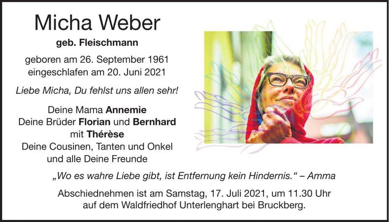 Traueranzeige Micha Weber