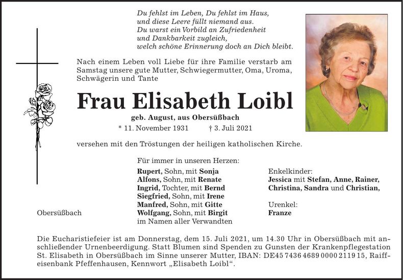 Traueranzeige Elisabeth Loibl
