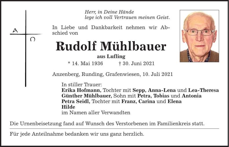 Traueranzeige Günther Mühlbauer