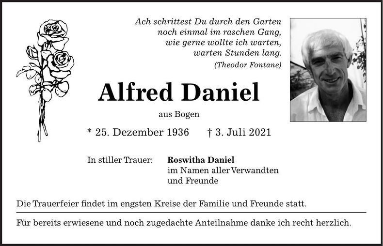 Traueranzeige Alfred Daniel