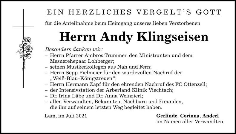 Traueranzeige Andy Klingseisen