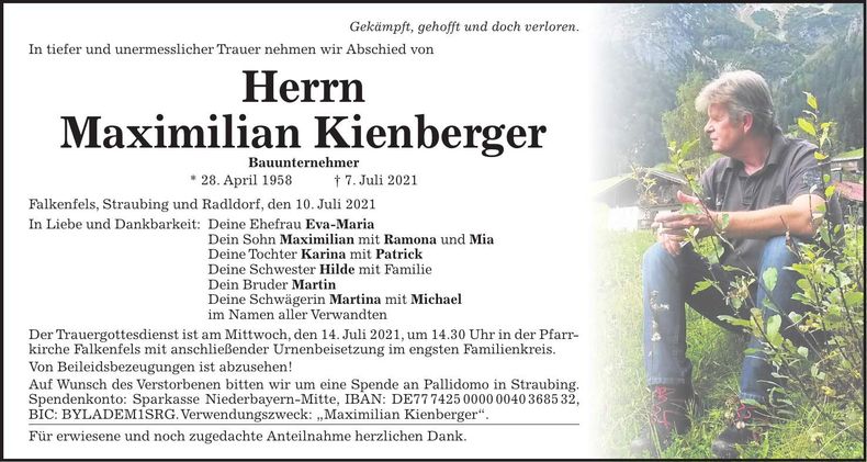 Traueranzeige Maximilian Kienberger