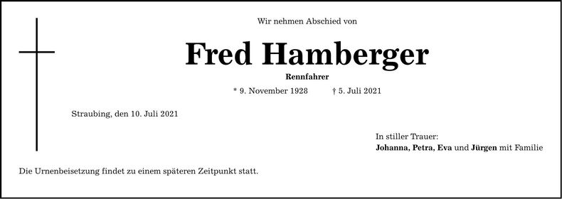 Traueranzeige Fred Hamberger