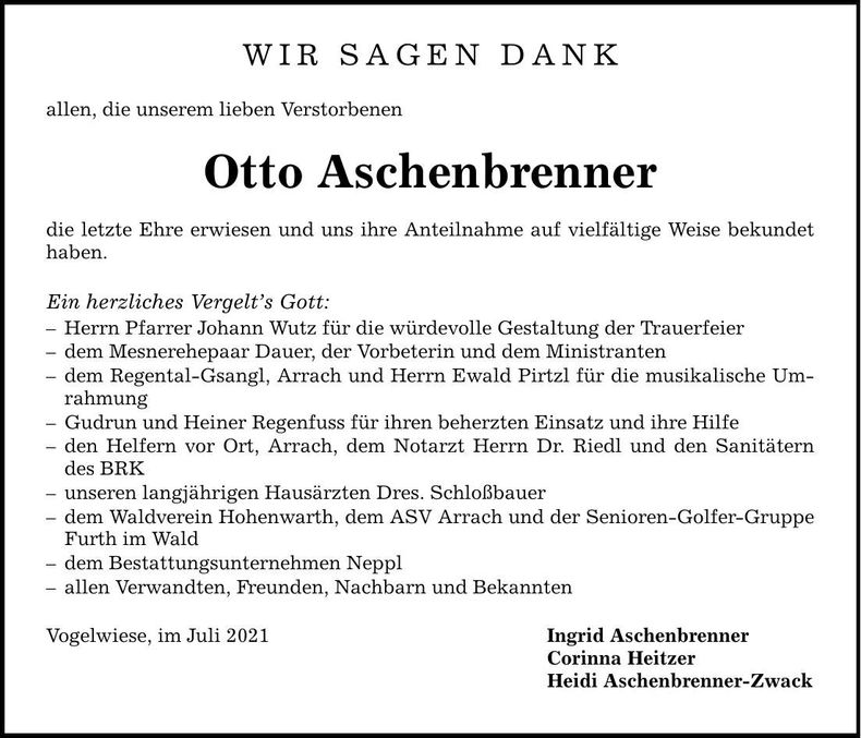 Traueranzeige Otto Aschenbrenner