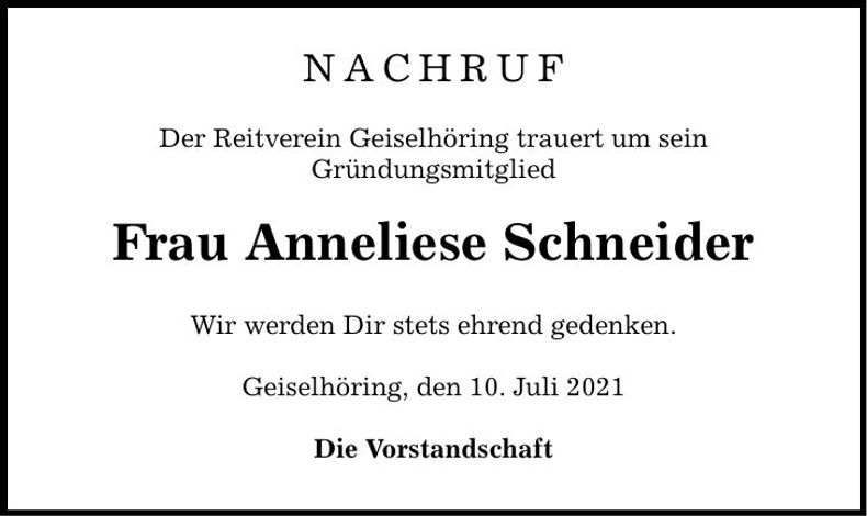 Traueranzeige Anneliese Schneider