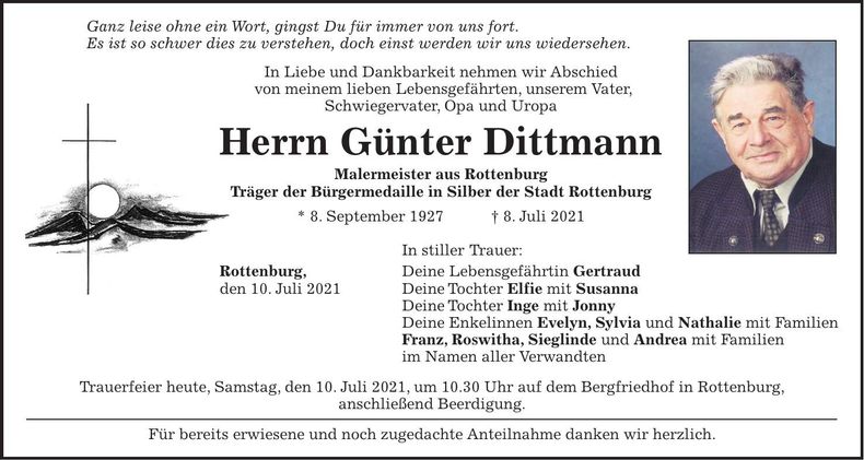 Traueranzeige Günter Dittmann