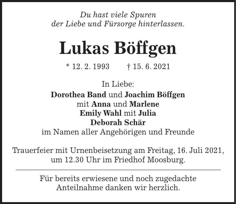 Traueranzeige Lukas Böffgen
