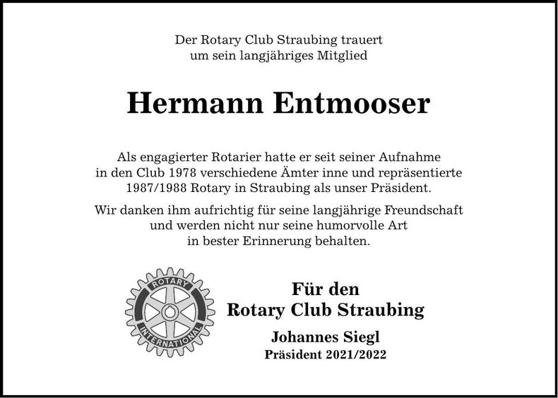 Traueranzeige Gerhard Entmooser