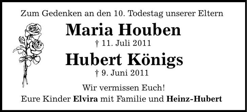 Traueranzeige  Houben Königs