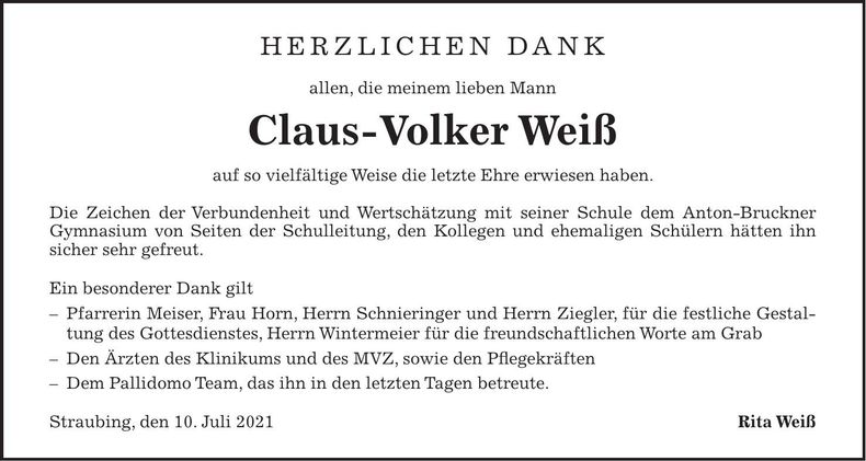 Traueranzeige Claus-Volker Weiß